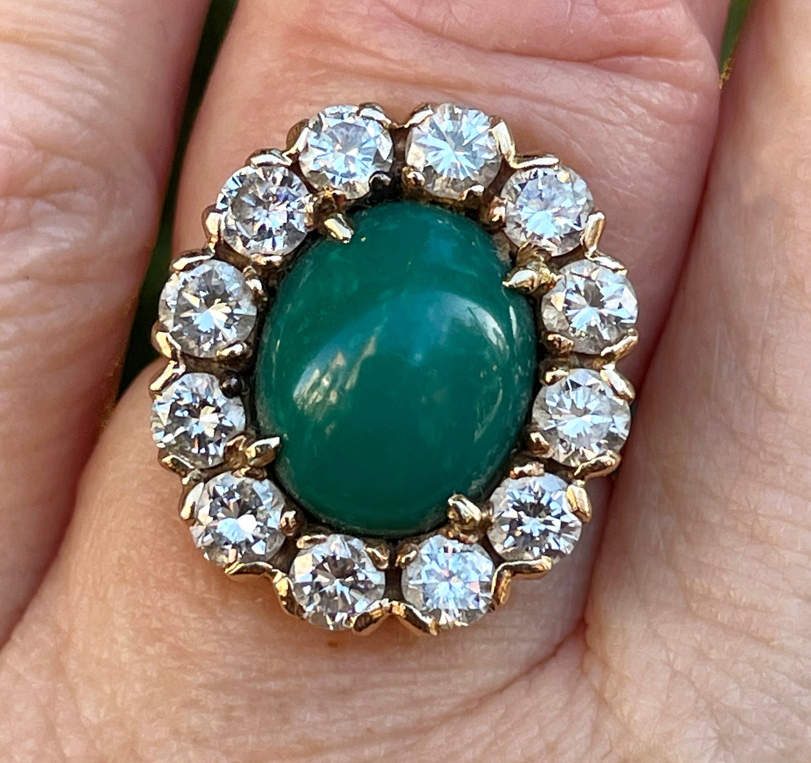 GIA 7.35ct Vintage Blue-Green Turquoise Diamond Cluster 14K