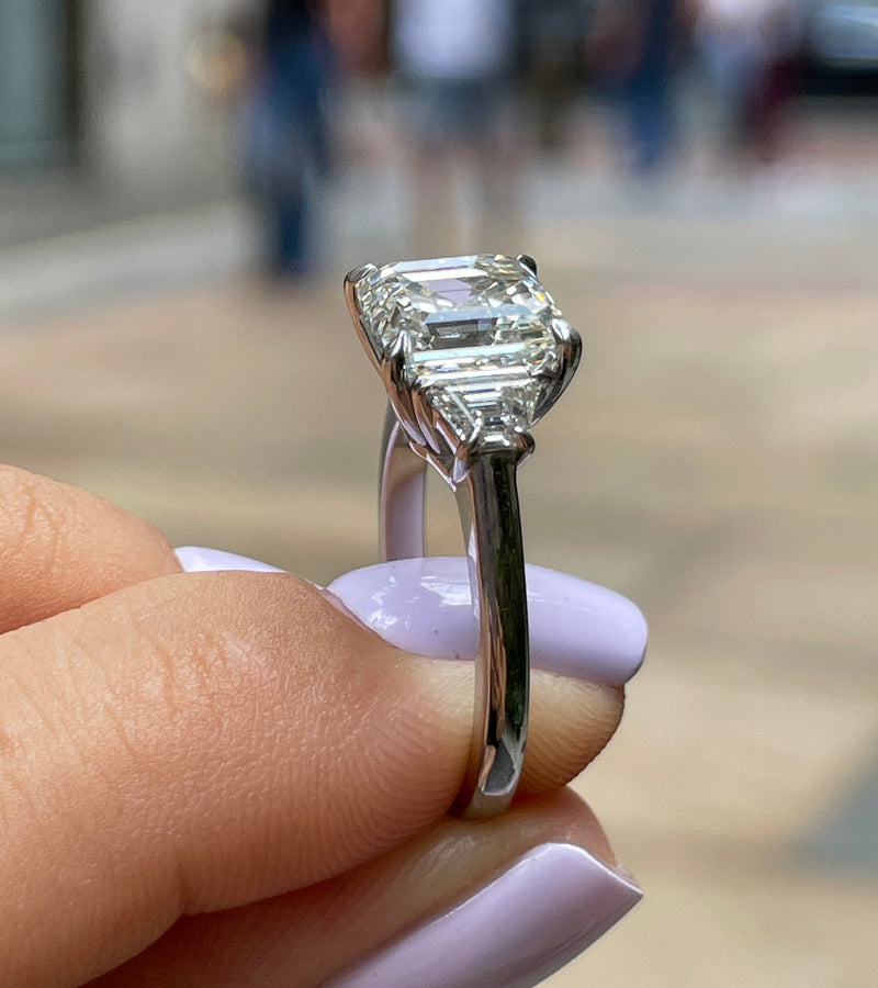 GIA 3.47ct Asscher Cut Diamond 3 Stone Engagement Wedding Platinum Ring