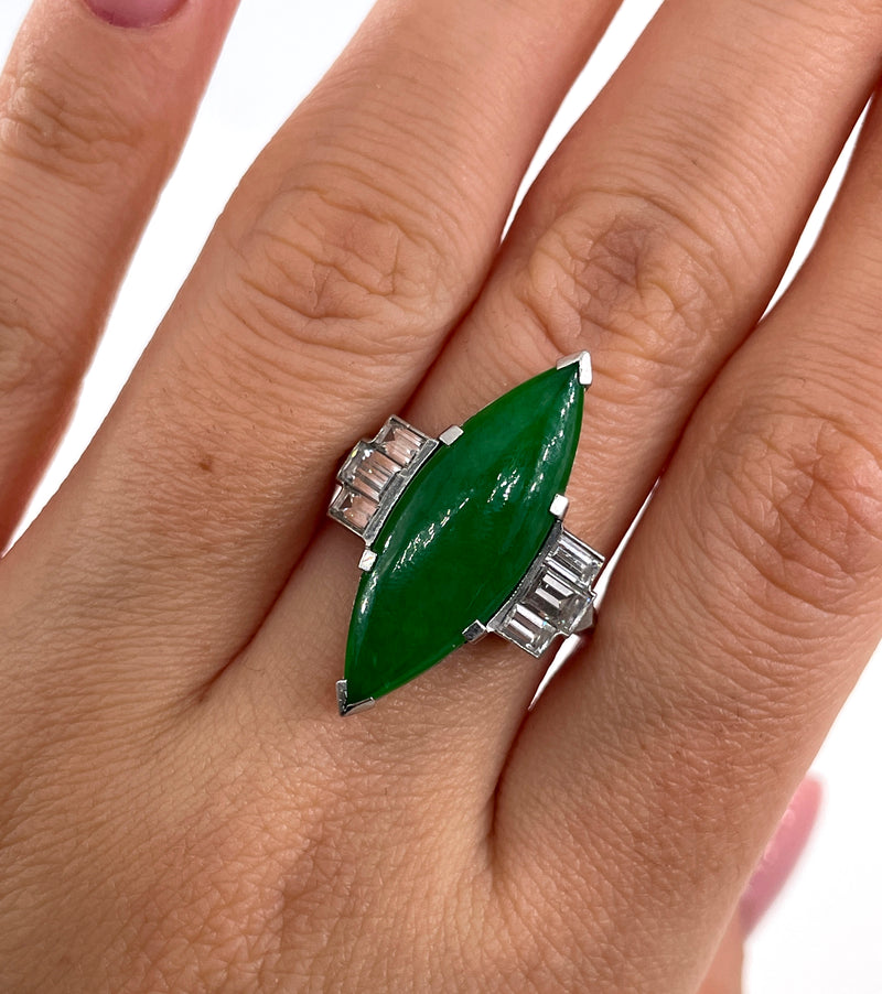 Art Deco Natural UNTREATED GIA 6.60ct Jade JADEITE Diamond Platinum Ring