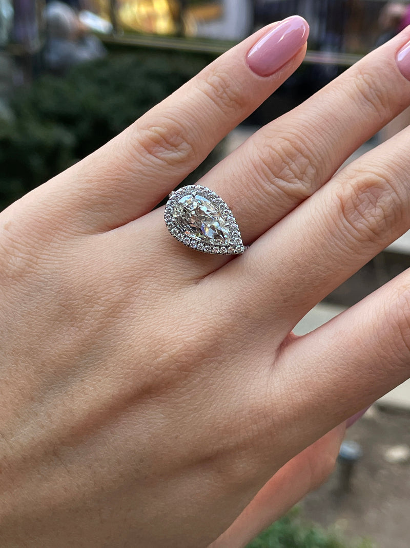 GIA 2.53ctw Pear Diamond Engagement Halo Pave Platinum Ring