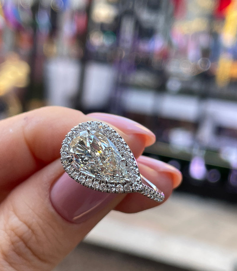 GIA 2.53ctw Pear Diamond Engagement Halo Pave Platinum Ring
