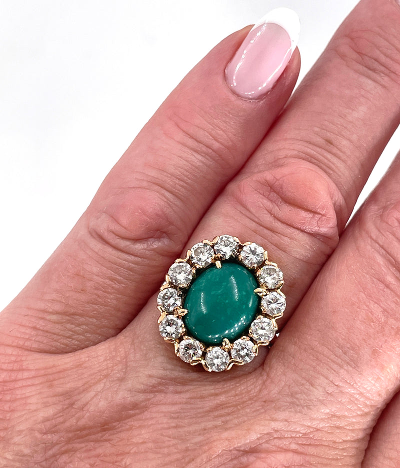 GIA 7.35ct Vintage Blue-Green Turquoise Diamond Cluster 14K Gold Ring