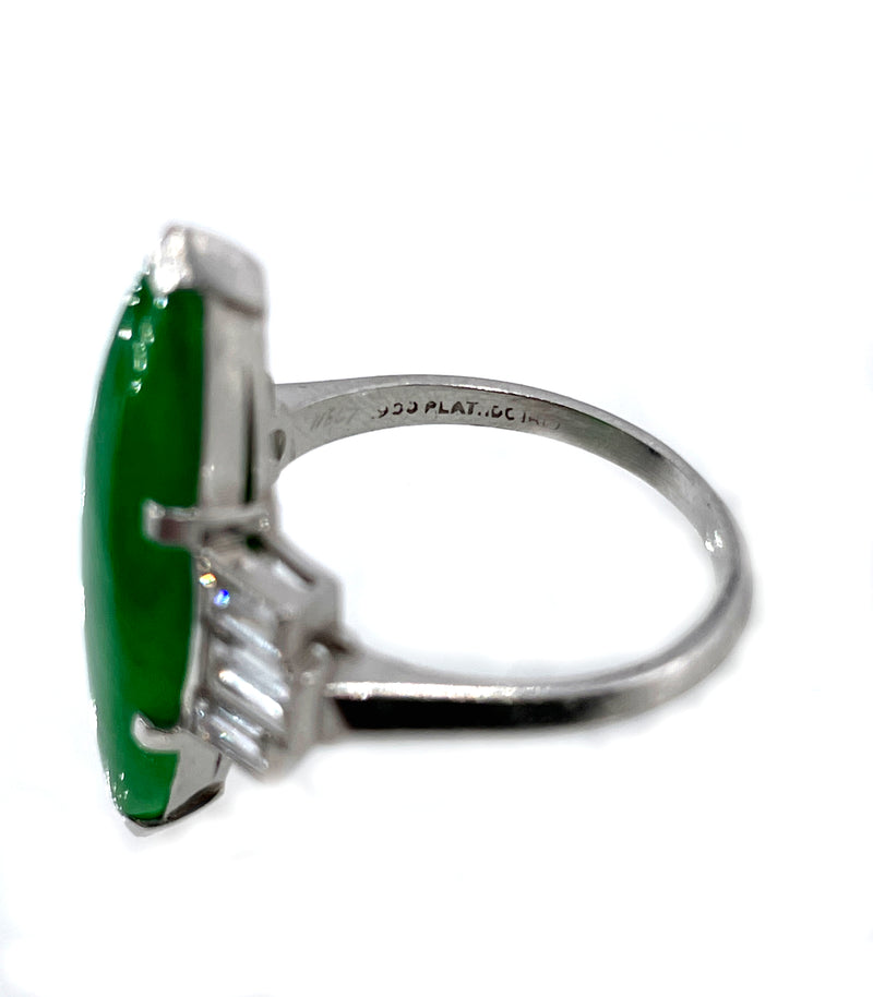 Art Deco Natural UNTREATED GIA 6.60ct Jade JADEITE Diamond Platinum Ring