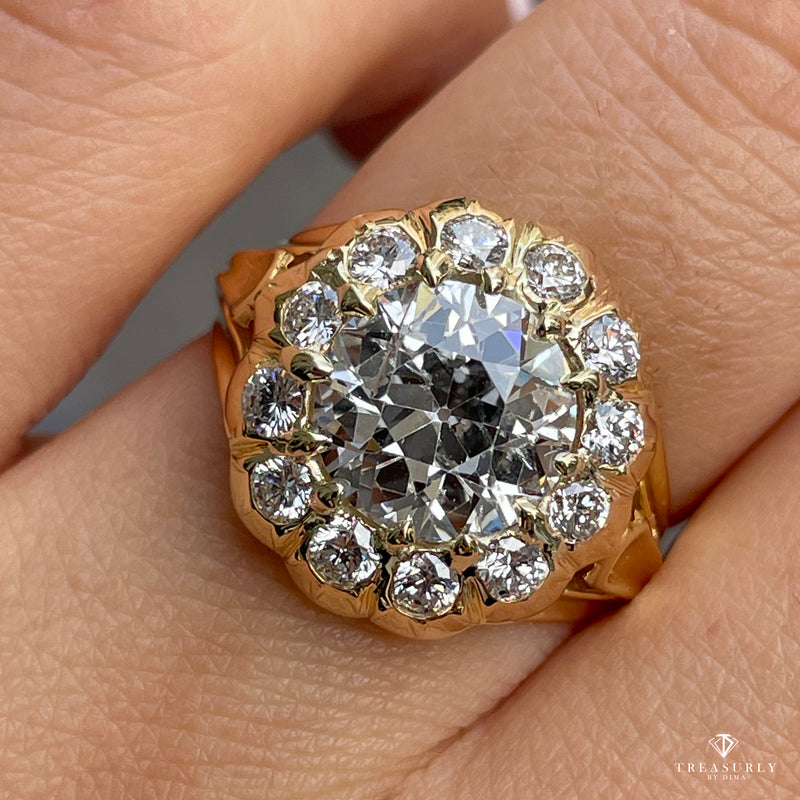 GIA Antique 3.27CT Victorian Vintage Cocktail Cluster Wedding Engagement Ring
