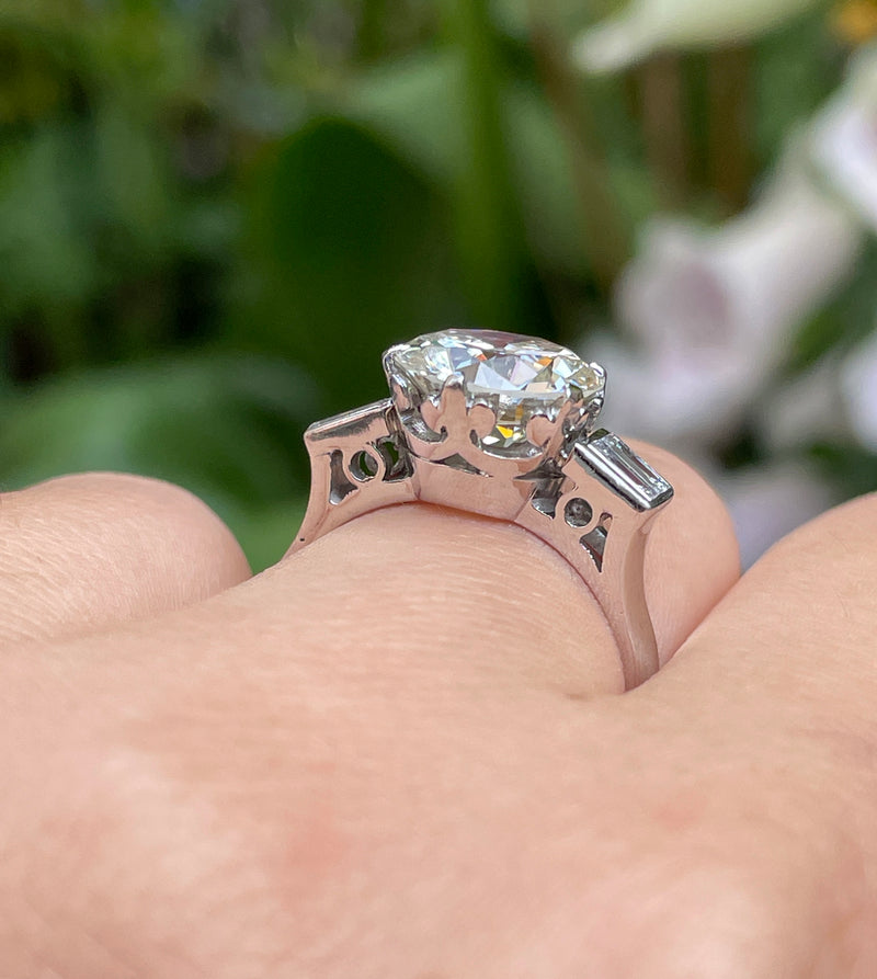 GIA Art Deco 3.55ct OLD European Diamond Engagement Antique Vintage Platinum Ring