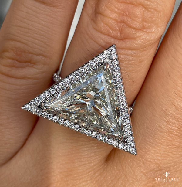 GIA 5.24ctw Trillion Diamond Engagement Halo Pave Platinum Ring