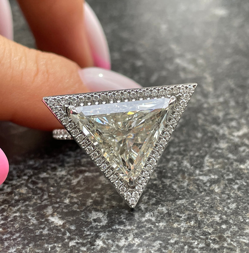 GIA 5.24ctw Trillion Diamond Engagement Halo Pave Platinum Ring