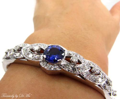 ESTATE VINTAGE 5.53CT DEEP VIOLET BLUE TANZANITE DIAMOND BANGLE BRACELET 14KWG | Treasurly by Dima - Exquisite Diamonds and Fine Quality Antique, Vintage, and Estate Jewelry