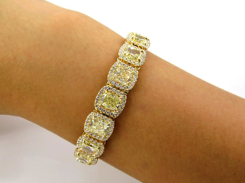 Magnificent 27.28ct Natural Fancy Yellow Radiant Cut Tennis Line Bracelet 18k YG | Treasurly by Dima - Exquisite Diamonds and Fine Quality Antique, Vintage, and Estate Jewelry