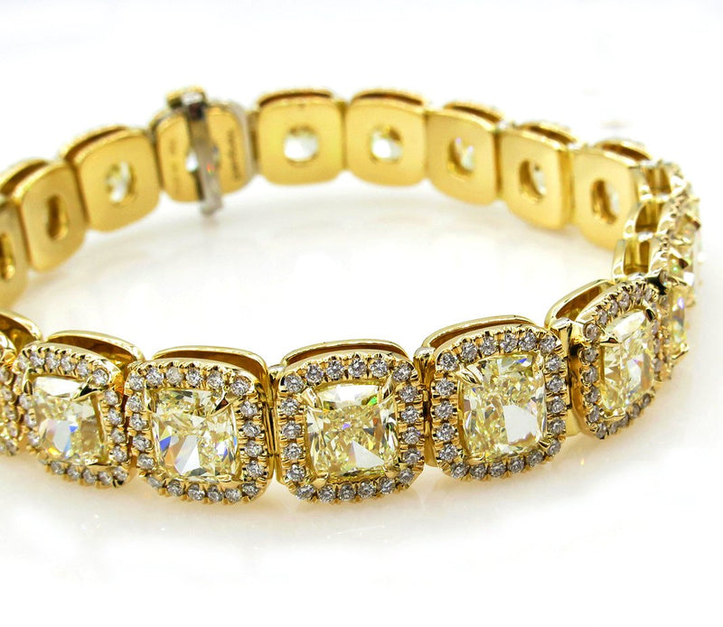 Magnificent 27.28ct Natural Fancy Yellow Radiant Cut Tennis Line Bracelet 18k YG | Treasurly by Dima - Exquisite Diamonds and Fine Quality Antique, Vintage, and Estate Jewelry