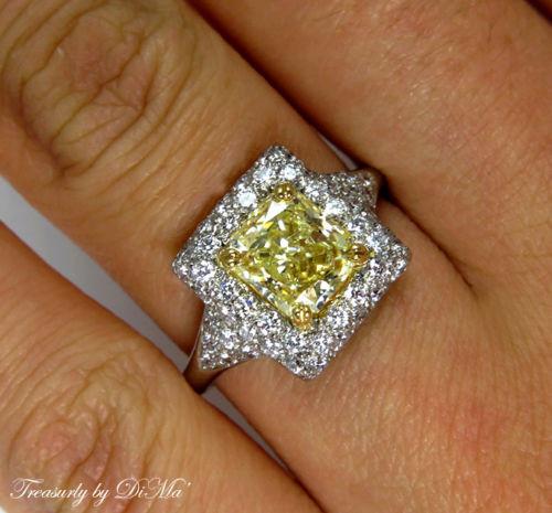 2.56CT VINTAGE ESTATE FANCY YELLOW RADIANT DIAMOND ENGAGEMENT RING | Treasurly by Dima - Exquisite Diamonds and Fine Quality Antique, Vintage, and Estate Jewelry
