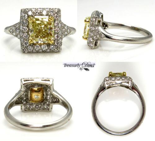 2.56CT VINTAGE ESTATE FANCY YELLOW RADIANT DIAMOND ENGAGEMENT RING | Treasurly by Dima - Exquisite Diamonds and Fine Quality Antique, Vintage, and Estate Jewelry