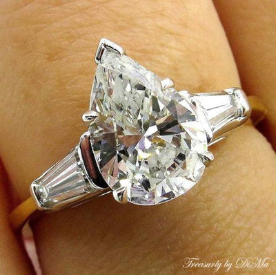 GIA 1.60CT ESTATE VINTAGE PEAR DIAMOND ENGAGEMENT WEDDING RING 3 STONE Treasurly by Dima Inc