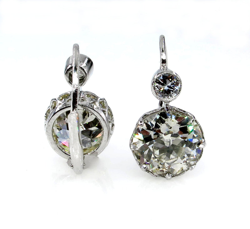 Antique 8.75ct Old European cut Diamond Dormeuse Drop Earrings | Treasurly by Dima - Exquisite Diamonds and Fine Quality Antique, Vintage, and Estate Jewelry