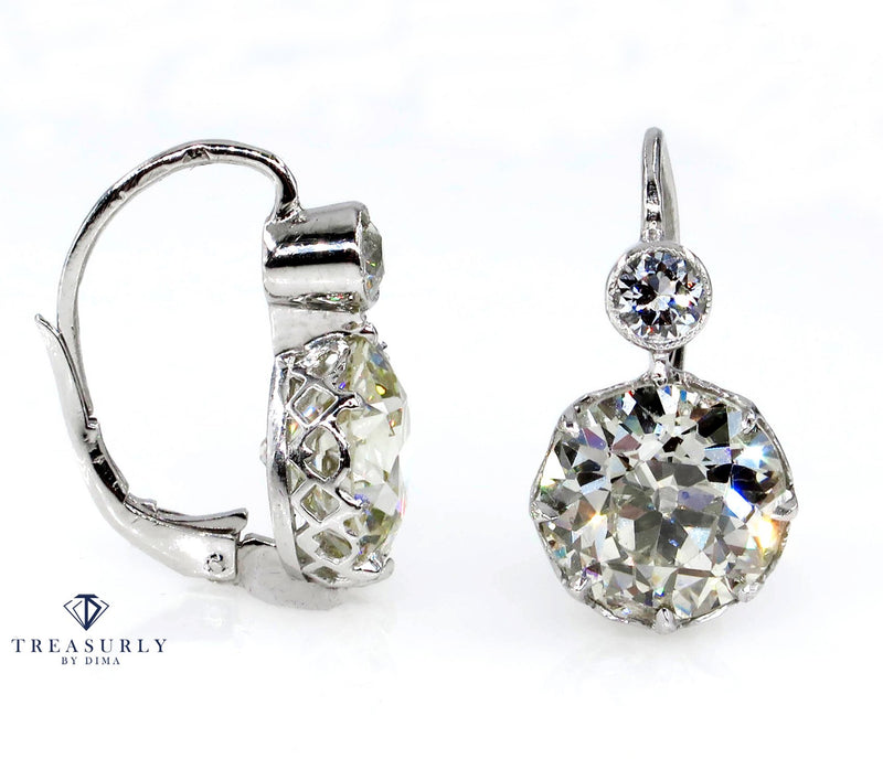 Antique 8.75ct Old European cut Diamond Dormeuse Drop Earrings | Treasurly by Dima - Exquisite Diamonds and Fine Quality Antique, Vintage, and Estate Jewelry