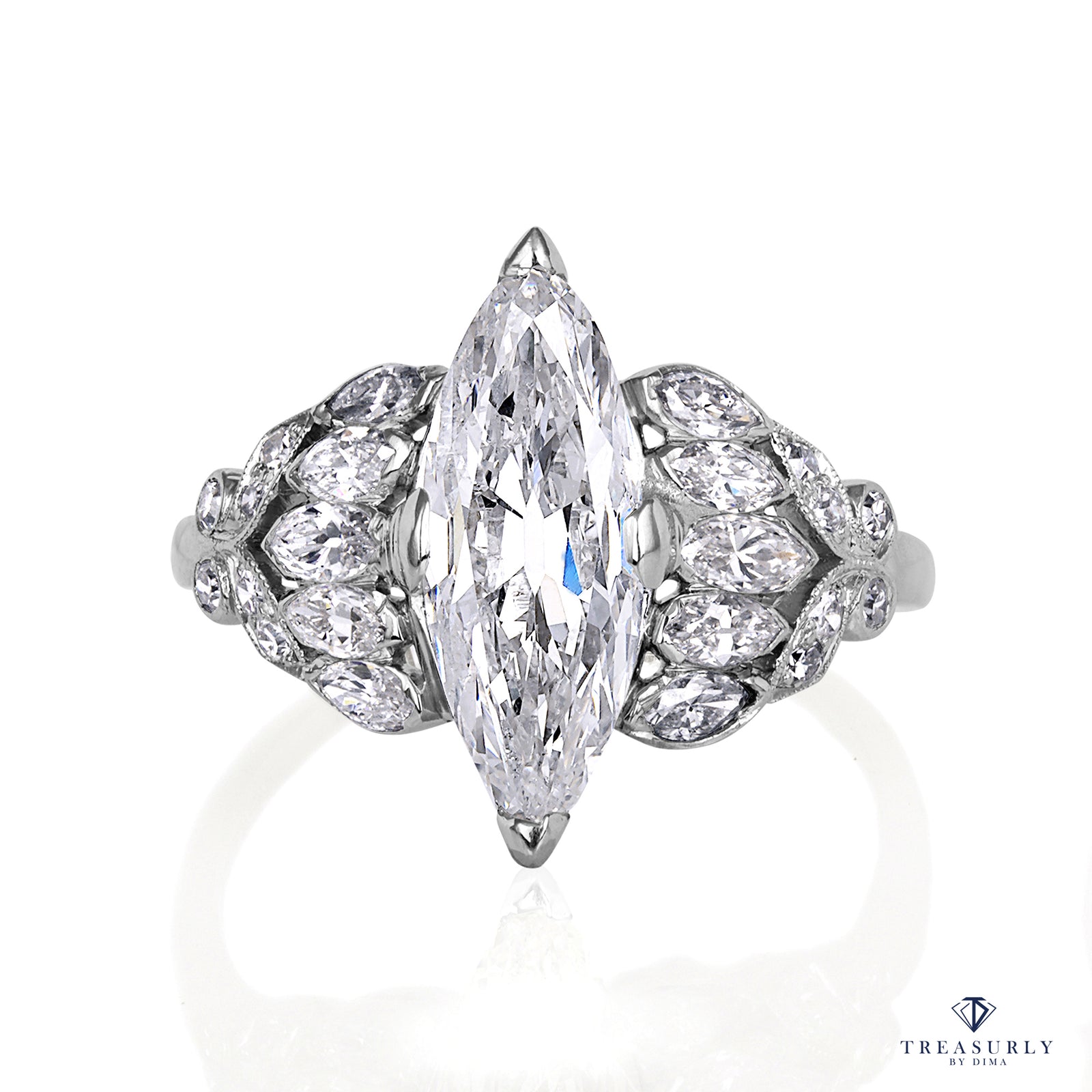 Art Deco Colorless GIA 3.09ct Old European Marquise Cut Diamond
