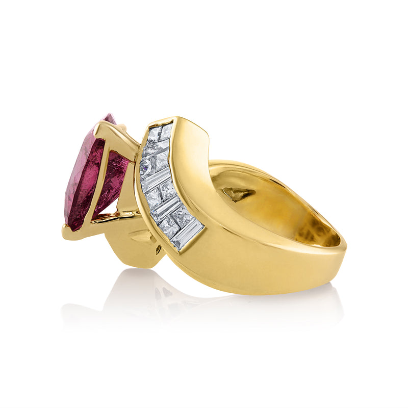 GIA 6.59ct Natural RUBELLITE Tourmaline Diamond 18k Yellow Gold Vintage Ring