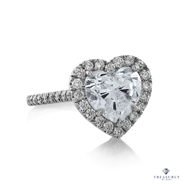 GIA shy 4.0ctw HEART Shaped Diamond Halo Estate Vintage Engagement Platinum Ring