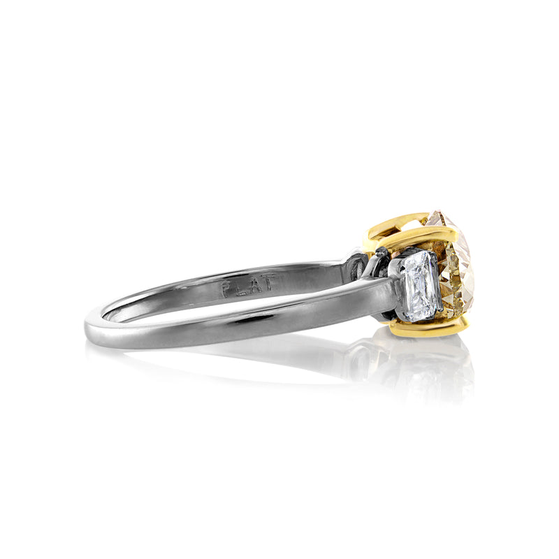 Estate GIA 2.74ct Natural Fancy Yellow OVAL 3 Stone Diamond Engagement Platinum Ring