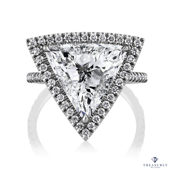 GIA 4.02ctw Trillion Diamond Engagement Halo Pave Platinum Ring