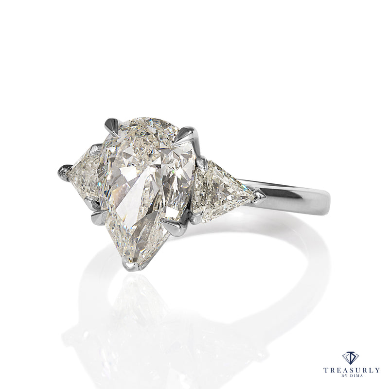 GIA 3.62ct Estate Vintage PEAR Shaped 3 Stone Diamond Engagement Platinum Ring