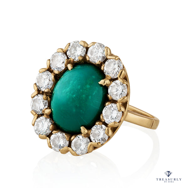 GIA 7.35ct Vintage Blue-Green Turquoise Diamond Cluster 14K Gold Ring