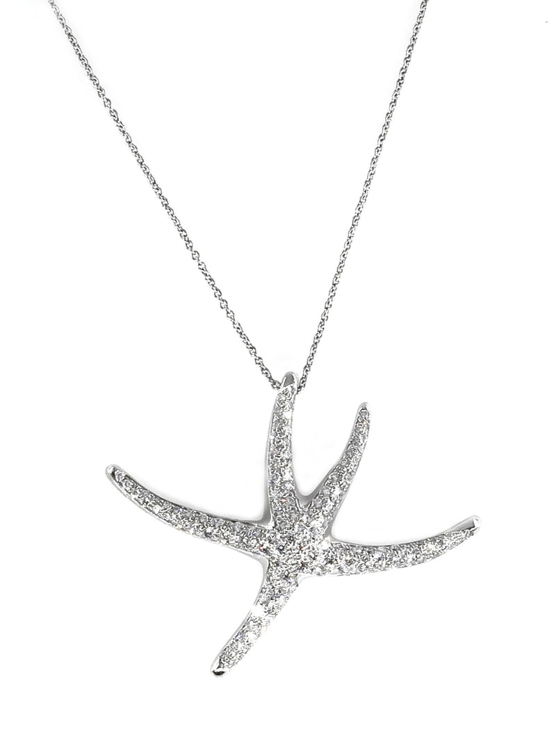 Authentic TIFFANY & CO 1.25ct Large STARFISH Pave Diamond Platinum Pendant Necklace by Elsa Peretti | Treasurly by Dima - Exquisite Diamonds and Fine Quality Antique, Vintage, and Estate Jewelry