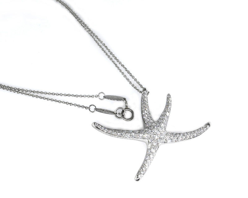 Authentic TIFFANY & CO 1.25ct Large STARFISH Pave Diamond Platinum Pendant Necklace by Elsa Peretti | Treasurly by Dima - Exquisite Diamonds and Fine Quality Antique, Vintage, and Estate Jewelry