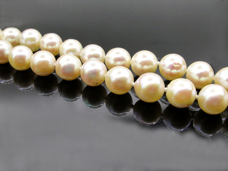 Classic Estate Vintage Cultured Japanese PEARL 9mm White Strand NECKLACE 14k Gold | Treasurly by Dima - Exquisite Diamonds and Fine Quality Antique, Vintage, and Estate Jewelry