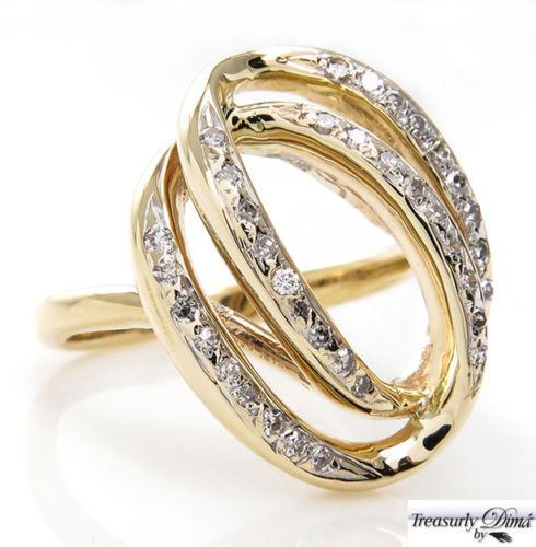 0.50CT ESTATE VINTAGE DIAMOND RIGHT HAND FASHION SWIRL 14K YELLOW GOLD RING | Treasurly by Dima - Exquisite Diamonds and Fine Quality Antique, Vintage, and Estate Jewelry