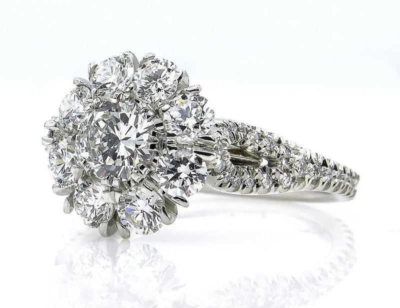 3.20ct Round Diamond Cocktail Cluster Flower Engagement, Wedding, Anniversary Platinum Ring | Treasurly by Dima - Exquisite Diamonds and Fine Quality Antique, Vintage, and Estate Jewelry