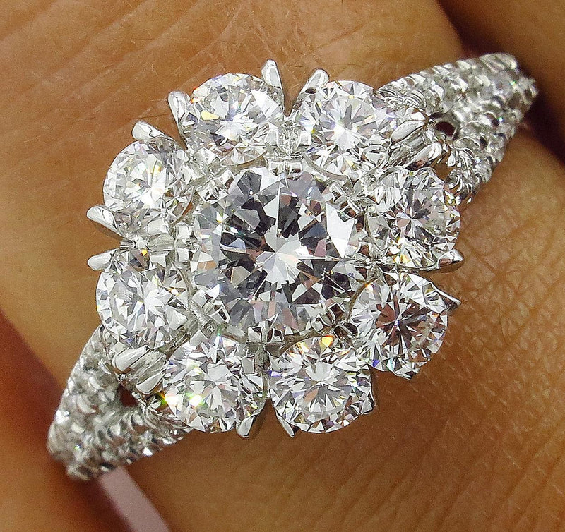 3.20ct Round Diamond Cocktail Cluster Flower Engagement, Wedding, Anniversary Platinum Ring | Treasurly by Dima - Exquisite Diamonds and Fine Quality Antique, Vintage, and Estate Jewelry