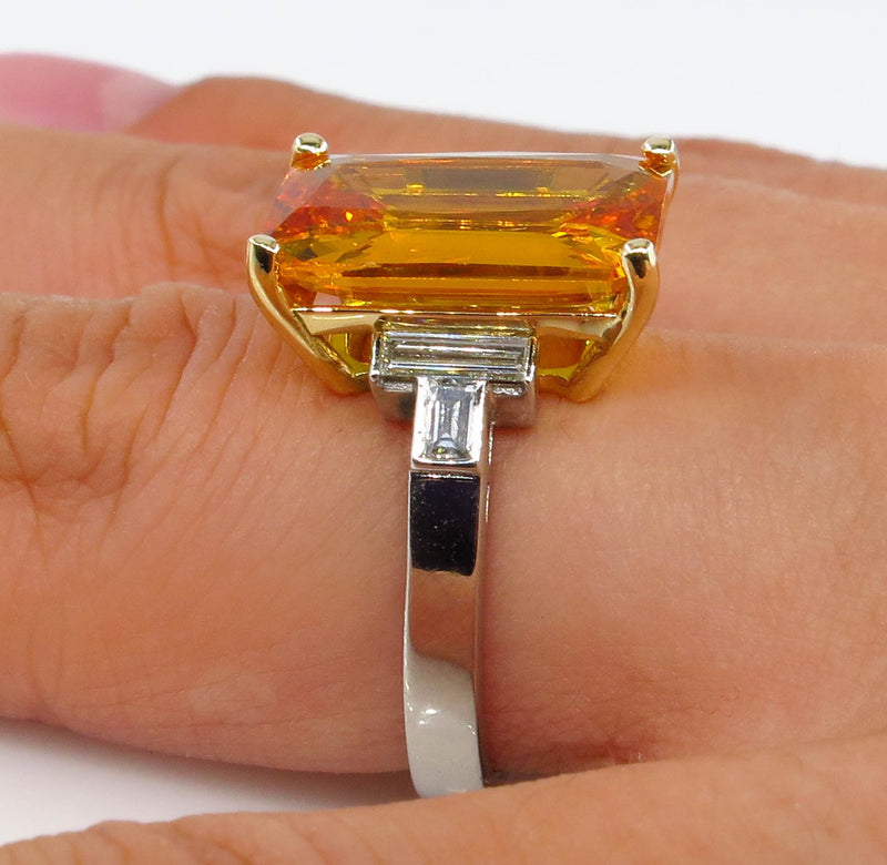 9.66ct GIA Natural Yellow-Orange Sapphire and Diamond Platinum Ring | Treasurly by Dima - Exquisite Diamonds and Fine Quality Antique, Vintage, and Estate Jewelry