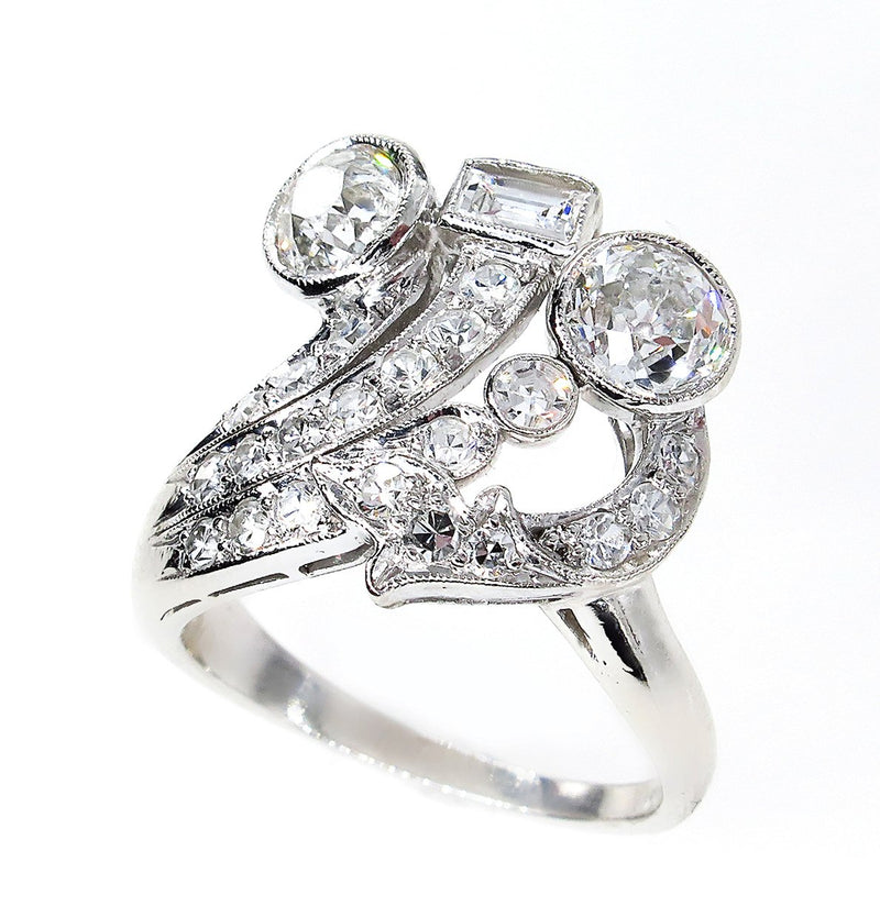 Art Deco 2.25ct OLD European Round Cut Diamond Cocktail Platinum Ring | Treasurly by Dima - Exquisite Diamonds and Fine Quality Antique, Vintage, and Estate Jewelry
