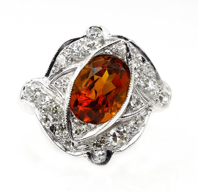 Art Deco 2.43ct Old European Antique Vintage Citrine and Diamond Platinum Ring | Treasurly by Dima - Exquisite Diamonds and Fine Quality Antique, Vintage, and Estate Jewelry