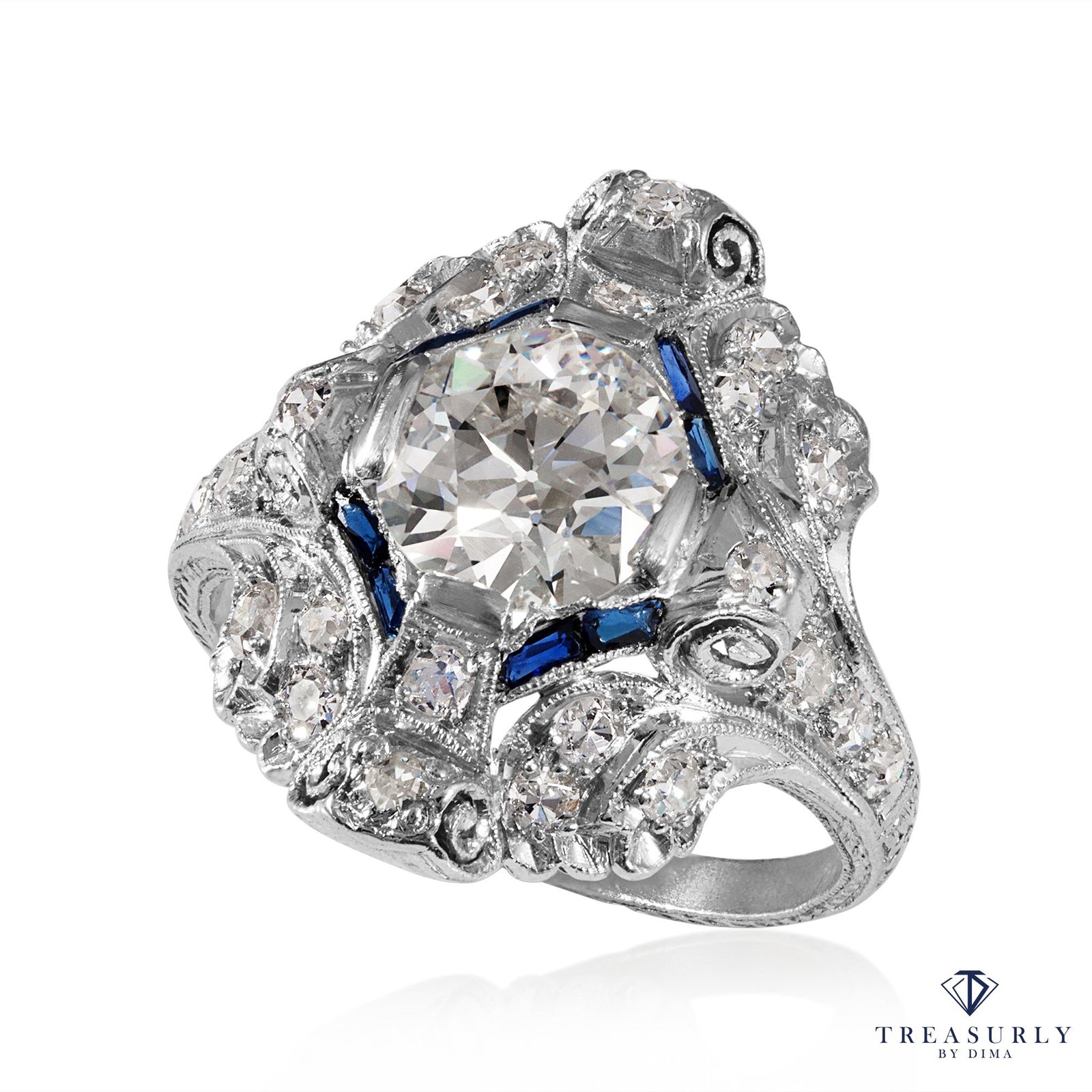 Anello Ottagonale Bicolore T50 Con Pavé Di Zaffiro CZ - Placcato Oro 18K - Dolly-Bijoux