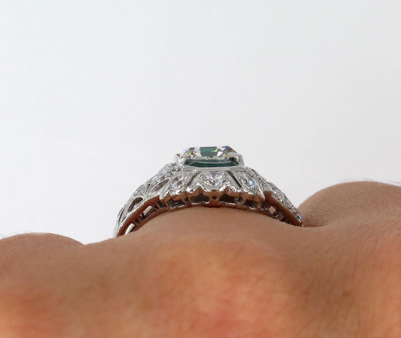 Art Nouveau 4.00ctw GIA H-VS2 Emerald Cut Diamond Platinum Ring | Treasurly by Dima - Exquisite Diamonds and Fine Quality Antique, Vintage, and Estate Jewelry