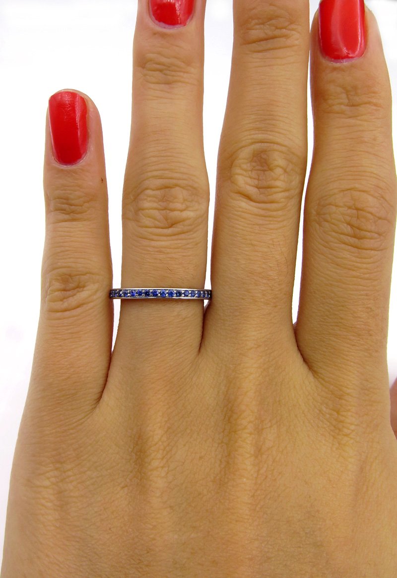 Bright Blue Round Sapphire 1/2CT Eternity Platinum RING Wedding Anniversary BAND | Treasurly by Dima - Exquisite Diamonds and Fine Quality Antique, Vintage, and Estate Jewelry