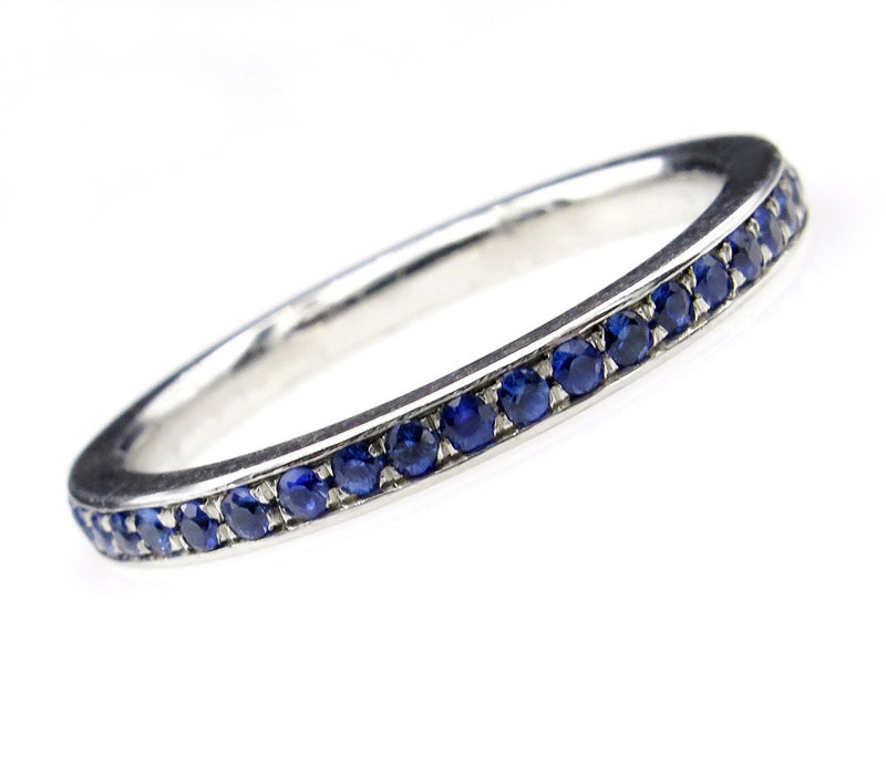 Bright Blue Round Sapphire 1/2CT Eternity Platinum RING Wedding Anniversary BAND | Treasurly by Dima - Exquisite Diamonds and Fine Quality Antique, Vintage, and Estate Jewelry