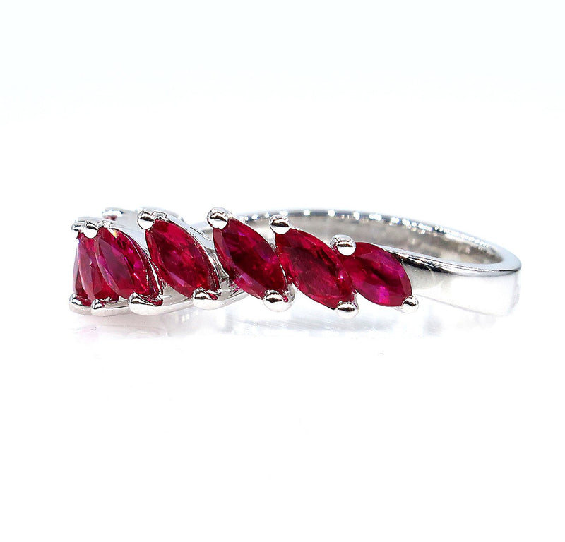 DAMIANI 2.0ct Red RUBY Marquise Estate Wedding ANNIVERSARY 18k White Gold Band Ring | Treasurly by Dima - Exquisite Diamonds and Fine Quality Antique, Vintage, and Estate Jewelry