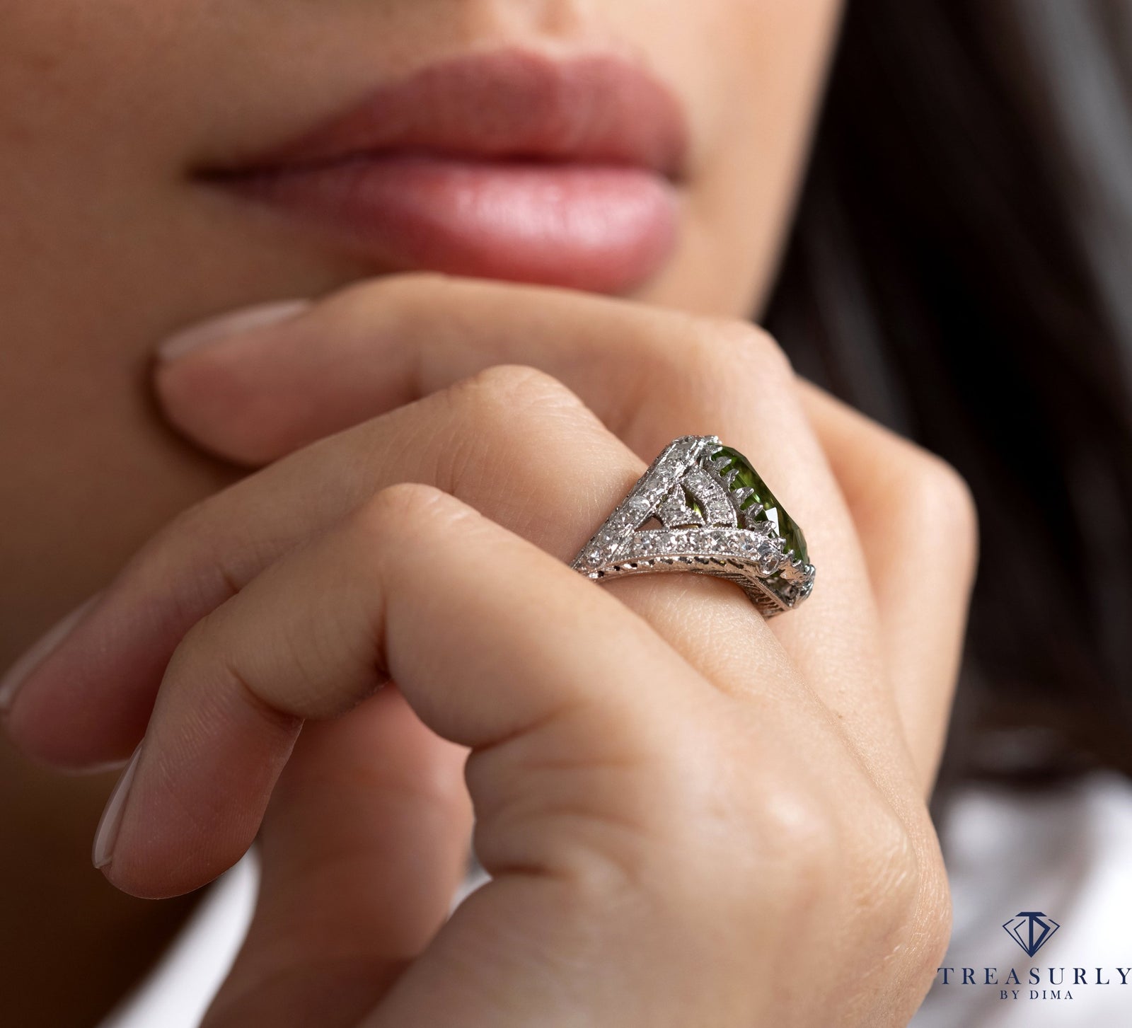 Broche Antique En Or 8K Avec Diamant 0.18 Ct Et Péridot - Allemagne - Occasion