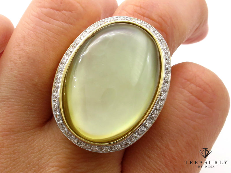 Fashion Cabochon Lemon Quartz Mother-of-Pearl Diamond 18K Yellow Gold Estate Ring | Treasurly by Dima - Exquisite Diamonds and Fine Quality Antique, Vintage, and Estate Jewelry