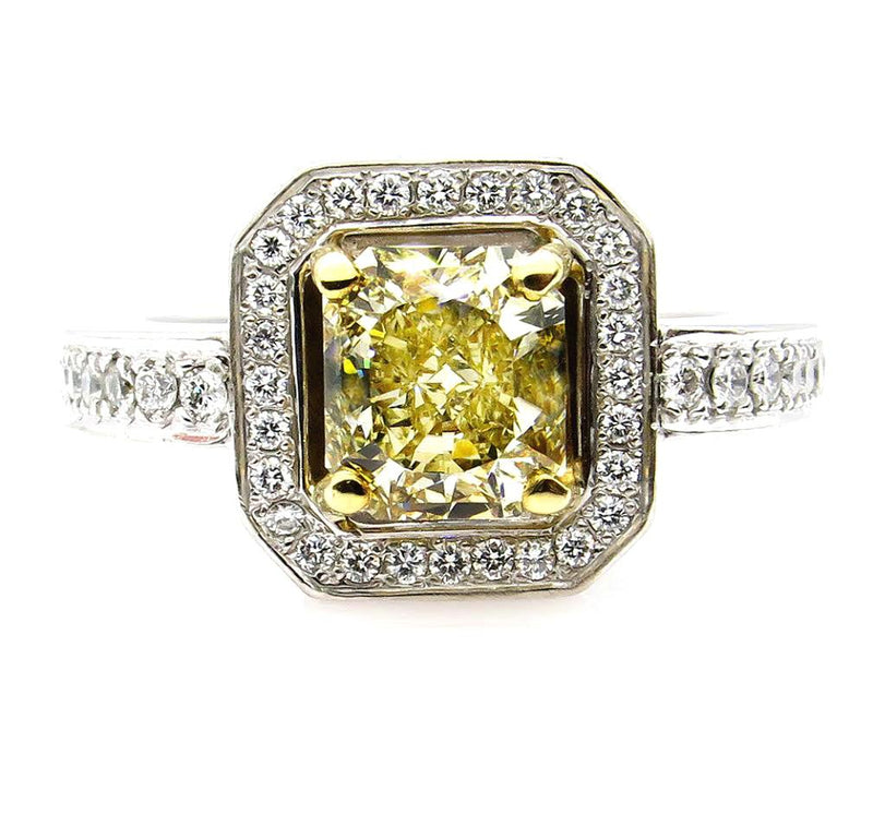 Fine GIA 2.0ctw Estate Vintage Natural Fancy Yellow Radiant Diamond Engagement Wedding 18K Ring | Treasurly by Dima - Exquisite Diamonds and Fine Quality Antique, Vintage, and Estate Jewelry