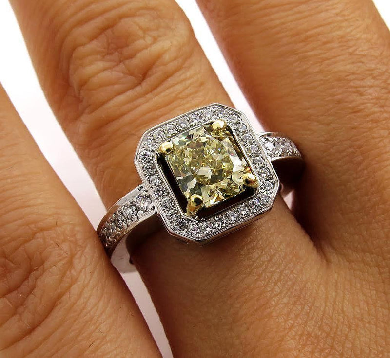 Fine GIA 2.0ctw Estate Vintage Natural Fancy Yellow Radiant Diamond Engagement Wedding 18K Ring | Treasurly by Dima - Exquisite Diamonds and Fine Quality Antique, Vintage, and Estate Jewelry