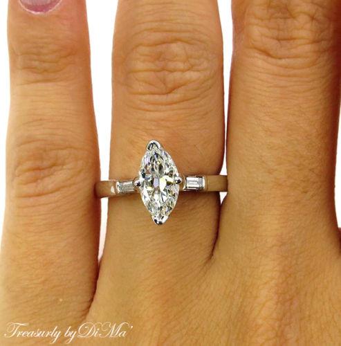 GIA 1.31CT ANTIQUE VINTAGE DECO MARQUISE DIAMOND ENGAGEMENT WEDDING RING PLAT | Treasurly by Dima - Exquisite Diamonds and Fine Quality Antique, Vintage, and Estate Jewelry