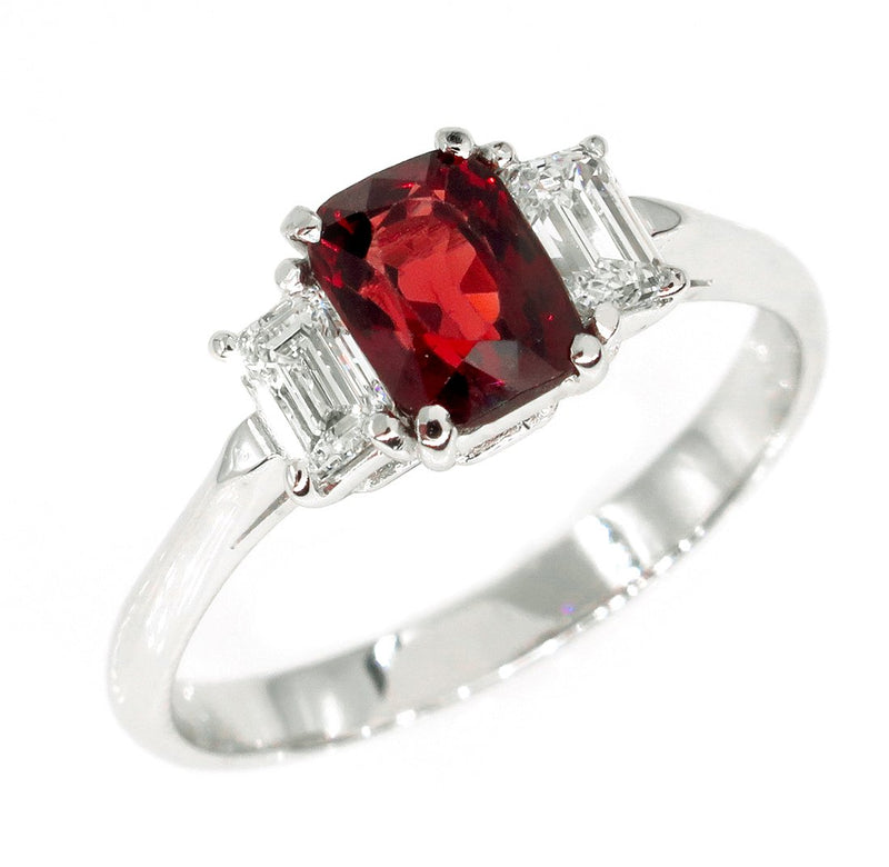GIA 1.55ct Natural No-Heat Orangy Red SPINEL and Diamond 3 Stone Vintage Ring | Treasurly by Dima - Exquisite Diamonds and Fine Quality Antique, Vintage, and Estate Jewelry