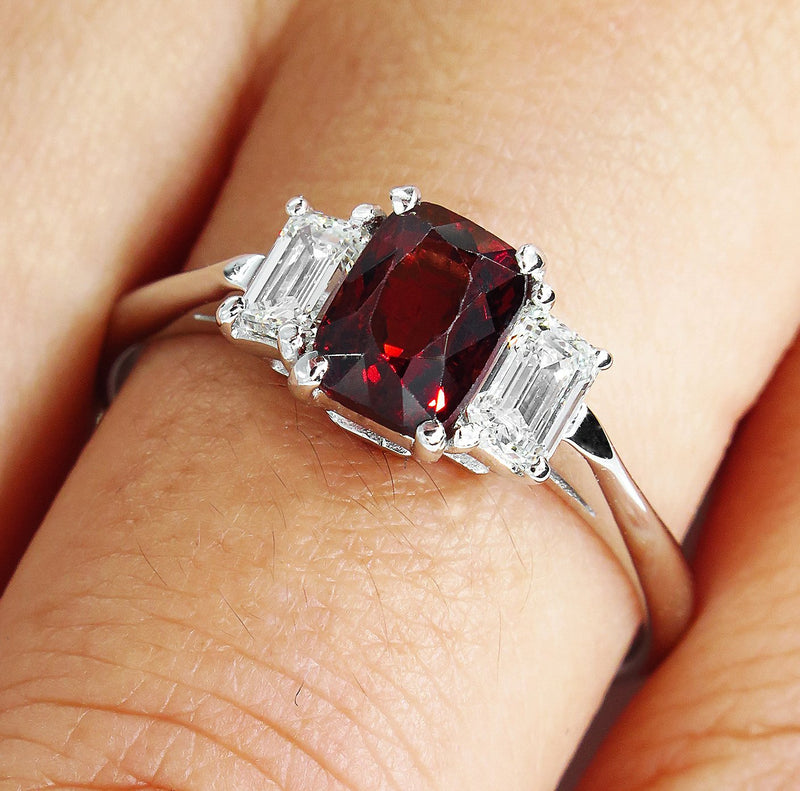 GIA 1.55ct Natural No-Heat Orangy Red SPINEL and Diamond 3 Stone Vintage Ring | Treasurly by Dima - Exquisite Diamonds and Fine Quality Antique, Vintage, and Estate Jewelry