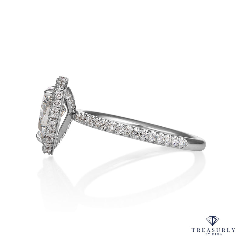 GIA 2.04ctw Trillion Diamond Engagement Double Edge Halo Pave Platinum Ring | Treasurly by Dima - Exquisite Diamonds and Fine Quality Antique, Vintage, and Estate Jewelry