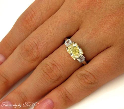 GIA 2.52CT ESTATE FANCY YELLOW RADIANT DIAMOND ENGAGEMENT WEDDING RING 3 STONE | Treasurly by Dima - Exquisite Diamonds and Fine Quality Antique, Vintage, and Estate Jewelry