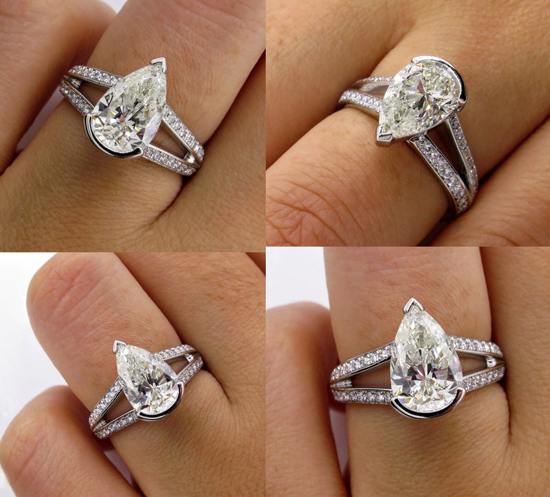 GIA 2.68ct Vintage PEAR Shaped Diamond Engagement Wedding Pave Platinum Ring | Treasurly by Dima - Exquisite Diamonds and Fine Quality Antique, Vintage, and Estate Jewelry